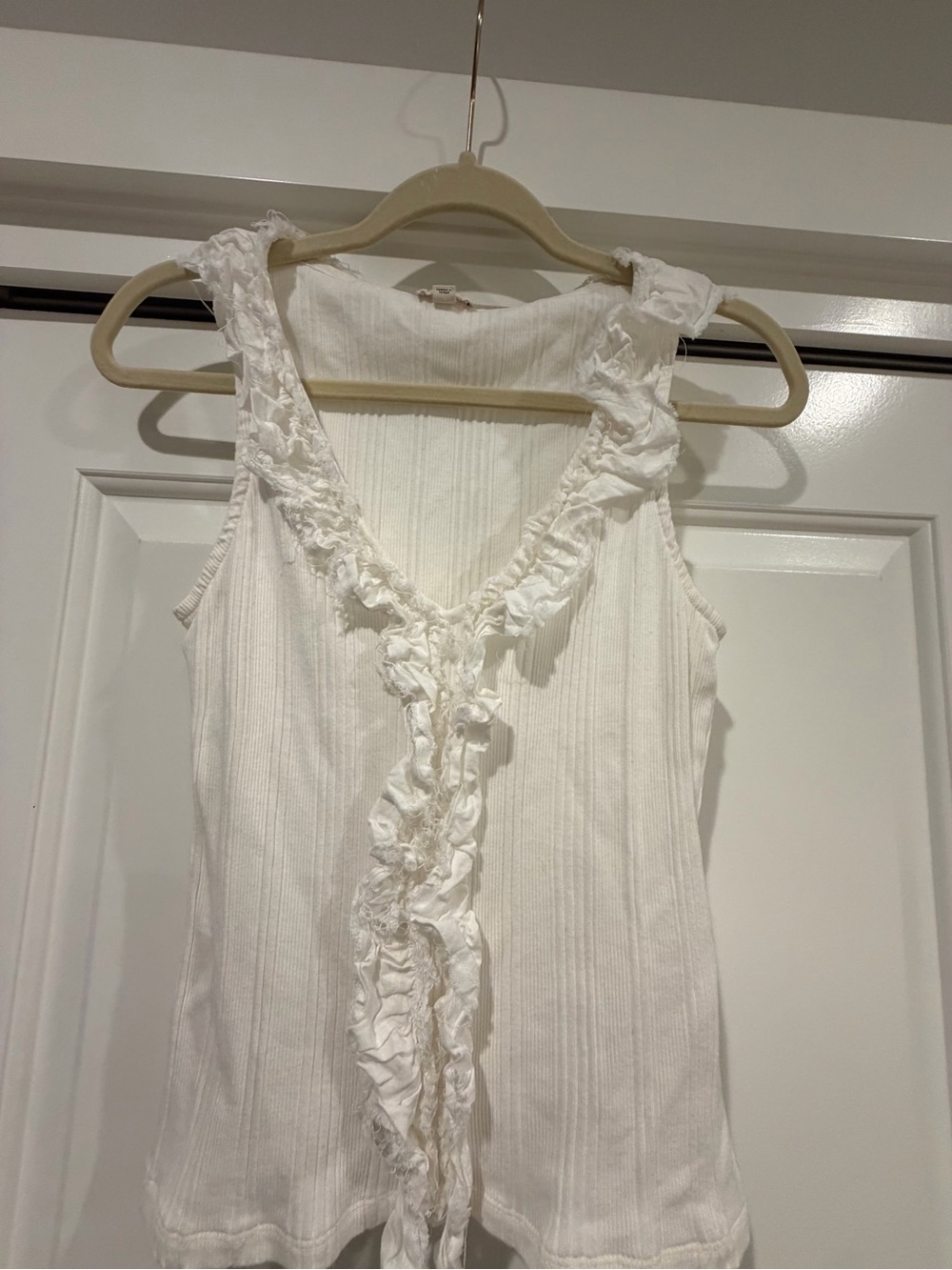 Pilcro (from Anthropologie) White Ruffled V-Neck Tank Top